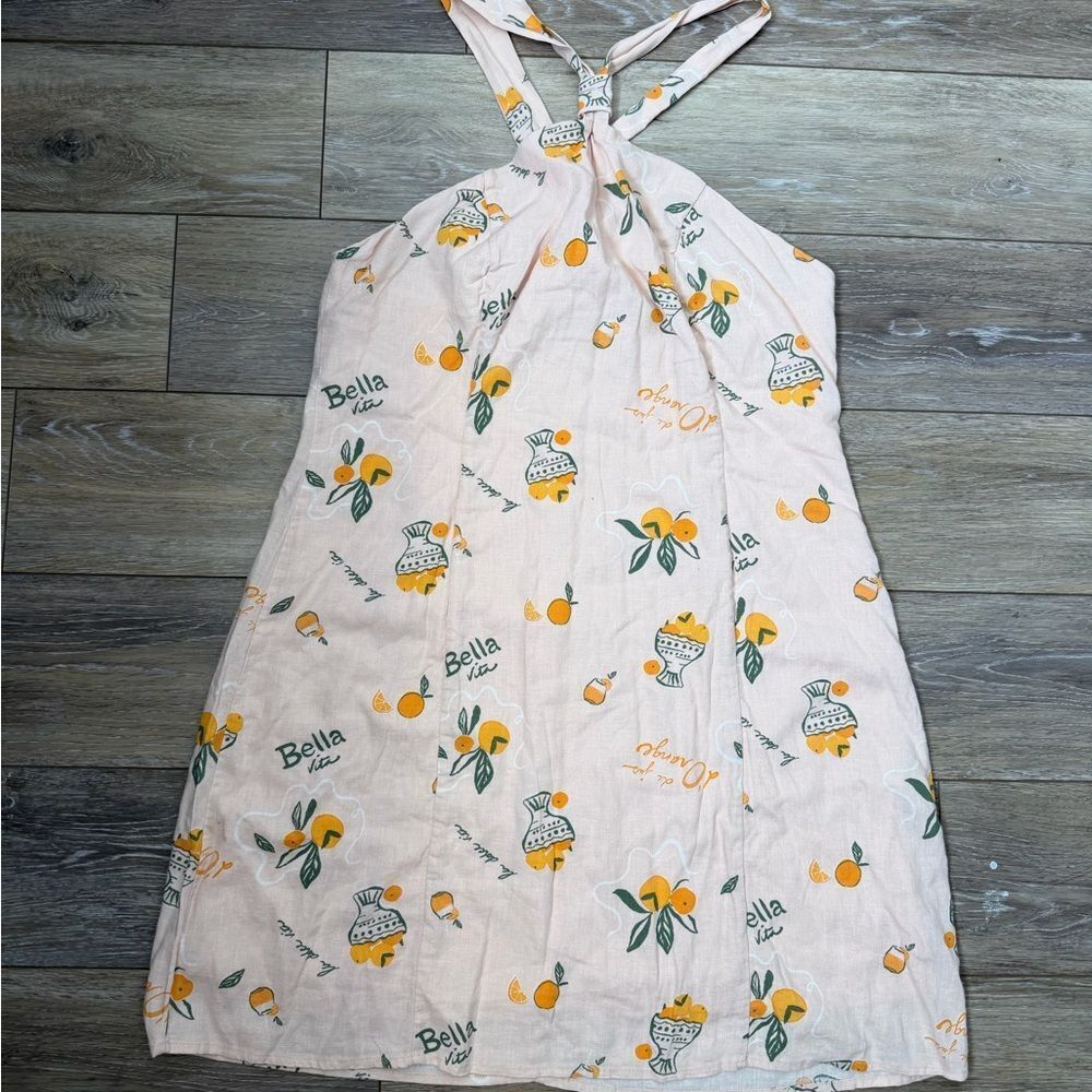 NWT Wild Fable Summer Linen Blend Mini Dress with Orange and Green Print Sz L